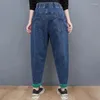 Kvinnors jeans överdimensionerade 95 kg Löst harem Kvinnor Ankellängd Casual Jogger Elastic High midje Streetwear Pojkvän denim Pants LJ262