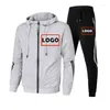 Herrspårspår Anpassade logotyp Tracksuit Brand Autumn Spring Zipper Jacket och Sweatpants 2 Pieces Set Fashion Streetwear Male Sportswear