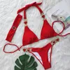 Pembe Seksi Bikinis Mayo Kalp Rhinestones Kadın Mayo Kadın Push Up Bikini Plajı Yüzme Giyim Mayo Takımları Havuz Bather 240108