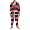 Pigiama da notte da uomo Colorblock Set pigiama autunnale colorato patchwork morbido casa maschile in due pezzi vintage oversize personalizzato idea regalo