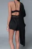 Women's Sleepwear Autumn Sexy Camisole Pajama Three Piece Set Cardigan Long Sleeved Shorts Loose Silky Disfraz Mujeres