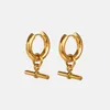 Pendientes de aro INS chapado en oro de acero inoxidable T-stick colgante para damas mujeres pendiente colgante de metal joyería impermeable al por mayor