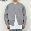 Homens Hoodies Cor Sólida O-pescoço Manga Longa Dividir Moletons Casuais Coreano Streetwear Solto Masculino Pullovers S-5XL INCERUN 240106