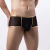 Unterhosen Herren-Mesh-Unterwäsche mit niedriger Taille, farblich passender flacher Winkel, sexy, atmungsaktive und transparente Stücke für den Außenhandel