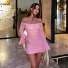 Women's Fashion 3D Flower Fold Mini Dress Elegant Flash Sleeves Body Mini Dress 2023 Women's Sexy Party Club VesidosYJ23544 240108