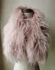 Women's Real Mongolia Lamb Fur Scarf Winter Warm Neckerchief Collar Natural Curl Pink Black 240108