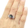 Cluster Rings 13x10mm Ravishing 4.2g Fire Rainbow Mystic Topaz White CZ Women Engagement Silver Wholesale Drop