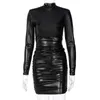 White Mesh Midi Long Sleeve Dresses for Women Ruched Summer Dress Sexig Club Party Vestidos Sexig Hip Wrap Dress Black S M L 240108