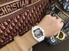 Luksusowe zegarki dla mężczyzn zegarek ceramiczny węgiel szwajcarski biały RM055 35-02 Mechaniczne mechaniki mechaniki daty RADU Włókno