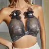 Kvinnors tankar Tawas Sparkly Bra Crop Topps Kvinnor Kristall Shiny Rhinestone Mesh Se genom Halter Tank Top Beach Club Outfits