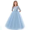 Jeans meninas vestidos de casamento crianças para menina vestido de festa renda princesa verão adolescentes crianças princesa vestido de dama de honra 8 10 12 14 anos