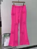 Женский костюм с воротником Весенняя куртка Полная длина Пальто фуксии Модный стиль Микро расклешенные брюки Цветочные костюмы Наборы из 2 предметов на складе 240106