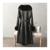 2024 Designer Real Double Face Rabbit Fur Coat Womens Mid-length Winter Close-fitting Leather Fox Fur Collar Cuffs Fur Garments