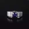 Cluster Rings Gem's Ballet 925 Sterling Silver Men's Cocktail Engagement Ring 6.5mm Round Lab Grown Sapphire Hip Hop Gift till honom