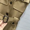 Vestidos casuais 2024 início da primavera produto workwear bolso vaca chifre botão cintura com cinto em torno do pescoço colete vestido mulheres tanque mini