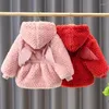 Piumino per bambina, abbigliamento invernale per bambina, giacca imbottita in lana di agnello per bambini, tuta da neve, caldo top in peluche con cappuccio per bambini