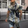 Survêtements pour hommes Mode Hommes Ensembles Imprimer Revers 3D Manches courtes Chemise décontractée Short de plage surdimensionné 2pcs Ensemble vacances Hawaiian Man Costumes