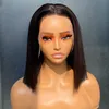 Brezilyalı Peru Vietnamca Çift Çizilmiş 12 inç Doğal Siyah Renk% 100 Ham Virgin Remy İnsan Saç Silky Düz 13x4 HD Dantelli Peruk