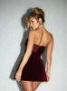 Velevt Solid Off Shoulder Backless Short Gown Dress A Line Christmas Strapless Mini Dresses Lady High Waist Slim Club Robes 240108