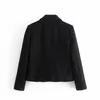 Zar Womens Blazers Black Jackets Pockets Coats Traf Cropped Long Sleeves Pocket Office Formal Ladies Outfit Embroidery Outwear 240108