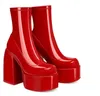 Morden Boots Women Platform Heels Round Toe Leather Boot Chunky Zipper Designer Block Heel Shoes Fashion Girls Casual Shoe 240108