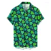 Men's Casual Shirts Clover Graphic Shirt St-Patrick-Day Blouses Men Irish-National-Day Lapel Short-Sleeve Tops Green Camisas De Hombre