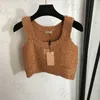 Haut court brodé à licou pour femmes, débardeur élégant en tricot imprimé, Camisole à col rond, gilet extensible d'été