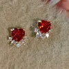 Boucles d'oreilles tendance rétro cœur rouge brillant Zircon déclaration d'amour mariage géométrique bohème Vintage fête bijoux cadeau