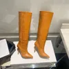 2024SS Botas por encima de la rodilla de tacón alto, moda popular, diseño de lujo