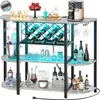 Mobile bar da caffè in metallo a 4 livelli Unikito con presa e luce a LED, tavolo da terra autoportante per portabicchieri da liquore, portabottiglie da vino, cucina da panettiere, sala da pranzo