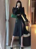 Work Dresses Black Suit Two-piece Women's Short Coat A-line High Waist Slit Skirt Fashion High-quality Office Elegant