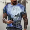 Camisetas masculinas de verão transfronteiriças da Europa e América, roupas de manga curta com padrões de animais, impressão digital 3D, gola redonda casual, camisetas de manga curta