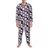 Mäns sömnkläder lavendel blommor tryck vårlila krokus vintage överdimensionerad pyjama set man lång ärm varm sömn anpassad hemdräkt