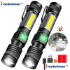 Flashlights Torches 8000lm USB 충전식 손전등 슈퍼 밝은 자기 LED 토치 COB SIDELIGHT C DHFP1 용 포켓 클립 확대 가능