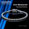 KNOBSPIN 2mm Tennis Bracelet for Woman Men Hip Hop Chain with GRA 100% Sterling Sliver 18k White Gold Plated Bracelet 240106