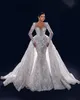 Syrena ślubna sukienki Kryształowe Diamentowe sukienki ślubne Odłączane iluzja z długim rękawem z koralikami V szlafrok