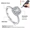 REAL 925 Sterling Silver Ring for Women Square Round 1CT 2CT 3CT Brilliant Diamond Finger Band Wedding Jewelry Gift 240106