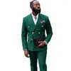 Abiti da uomo Verde Uomo Doppio Petto con visiera Risvolto Formale 2 Pezzi Giacca Pantaloni Allentati Elegnat Set Completo Abbigliamento Custom Made 2024