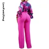 LKF 2-częściowy damski kwiatowy nadruk Top koszula garnitur seksowne swobodne eleganckie ubranie koronkowe spodnie z szeroką nogawką 240106
