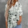 Damesblouses V-hals Dames losse blouse Korte mouw Voorkant Veter T-shirt Zomer Verenprint Elegante trui Top Vrouwelijke kleding