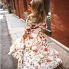 2023 Summer A-Line Chiffon Flower Print Ultra Thin High midje Bohemian Tight Dress Sexig långärmad kvinnorskläder plus storlek 3XL 240108