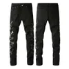 Mens Designer Calças Jeans Roxo Amris Jeans Trendy com Patchwork Angustiado Camuflagem Padrão de Couro e Jeans Apertados # 842