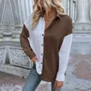 Blusas femininas primavera e outono moda cor bloco botão camisas soltas 2024 elegante manga comprida casual lapela bolso blusa