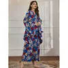 Ethnic Clothing Bat Sleeve African Beach Dresses For Women 2024 Traditional Floral Print V-neck Islam Kaftan Abaya Musulman Robe Femme