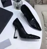 디자이너 여성 하이힐 신발 얇은 발 뒤꿈치 블랙 ​​누드 특허 가죽 여성 펌프 먼지 가방 100% 소 가죽 흑인 여성 10cm 하이힐 보트 신발 크기 34-41 상자
