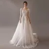 Une ligne De luxe robe De mariée 2024 col carré manches longues perles dentelle paillettes mariée robes formelles robes De Novia