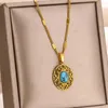 Pendentif Colliers En Acier Inoxydable Bleu Turquoise Sun Star Pour Femmes Charme Forme Ronde Geometirc Collier Bijoux De Mode Cadeau De Saint Valentin