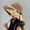 帽子帽子女性の夏のビッグブリムブラック接着剤バケツサンボウマスク