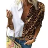 Women's Blouses Foreign Trade Long Sleeve Shirt Leopard Print Color Contrast Loose Chiffon