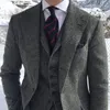 Vestes gris laine Tweed hommes costumes pour mariage d'hiver formel marié smoking 3 pièces à chevrons mâle mode ensemble veste gilet avec pantalon